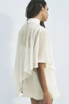 Robe avec cape superposée - Jaune clair — photo 3