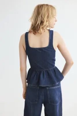 Top péplum en denim - Bleu denim foncé — photo 3