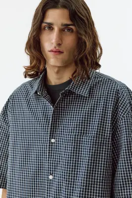 Chemise Relaxed Fit en coton - Bleu marine/carreaux — photo 2