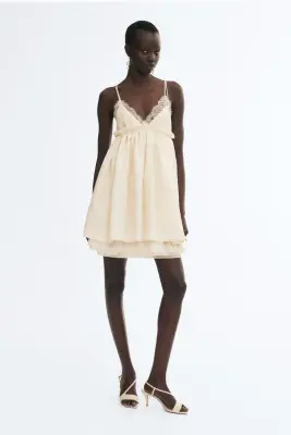 Robe courte à bretelles fines - Crème — photo 2