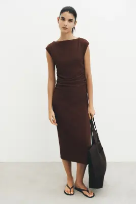 Robe froissée à mancherons - Brun rouille — photo 2