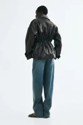 Veste à col entonnoir en tissu enduit - Marron foncé — photo 2