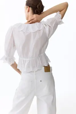 Blouse en coton avec broderie anglaise - Blanc — photo 3