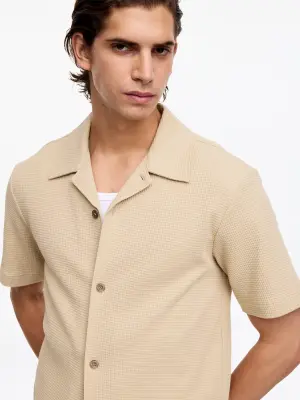 Chemise en jersey gaufré - Beige — photo 3