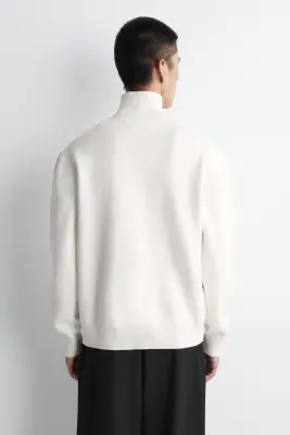 PULL DEMI-ZIPPÉ EN MAILLE DOUBLE FACE - BLANC — photo 4