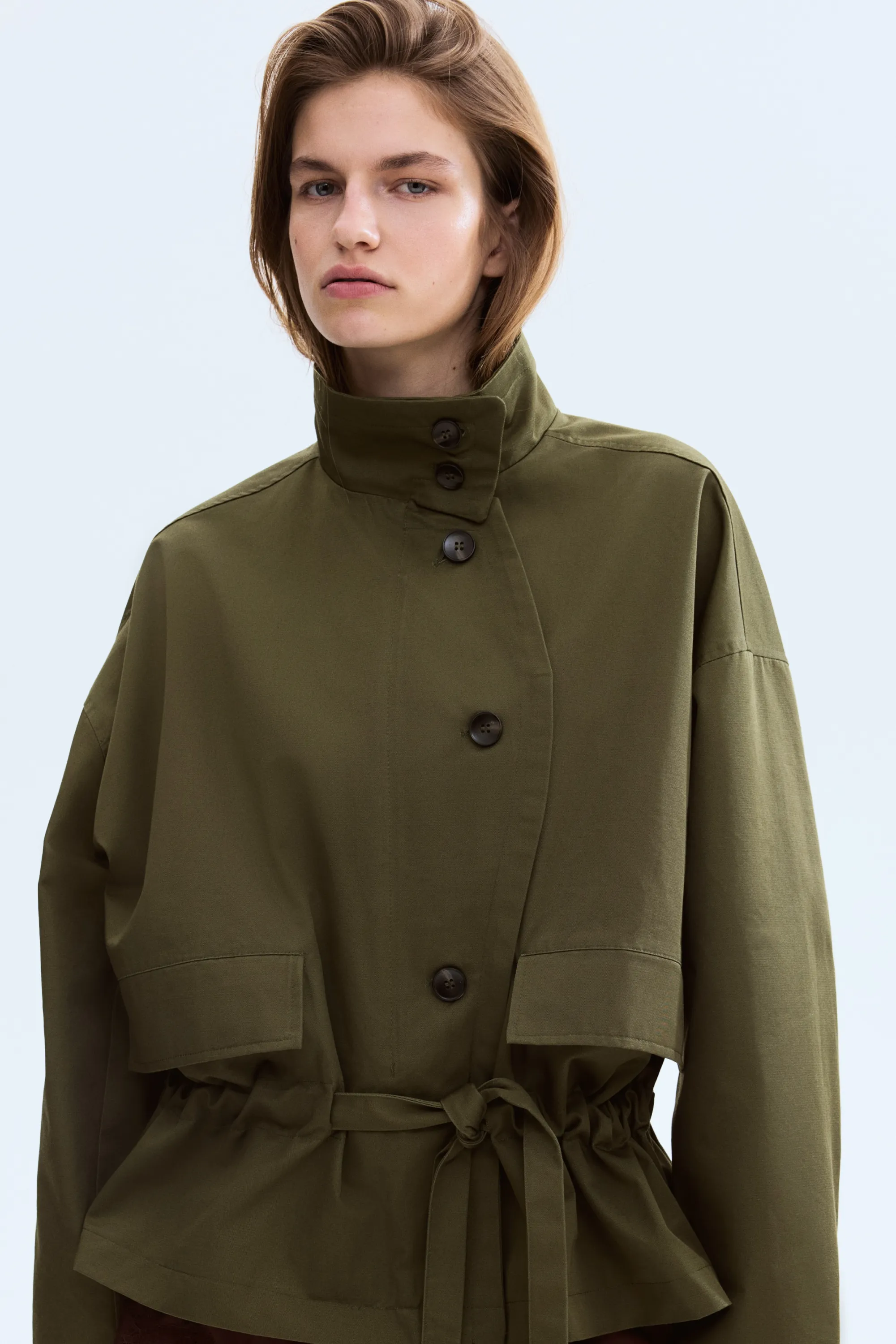 Veste en twill avec cordon de serrage - Vert kaki foncé