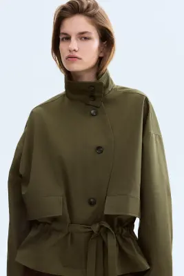 Veste en twill avec cordon de serrage - Vert kaki foncé — photo 1