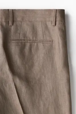 Pantalon de costume Slim Fit en lin - Beige foncé — photo 2