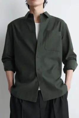 CHEMISE DÉCONTRACTÉE EN SERGÉ - VERT FONCÉ — photo 2