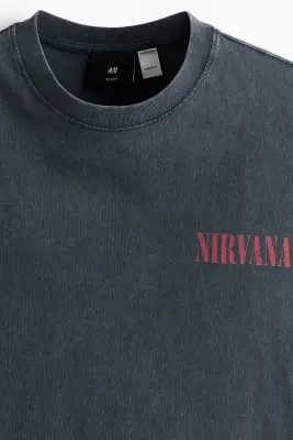T-shirt imprimé Relaxed Fit en coton - Noir délavé/Nirvana — photo 5