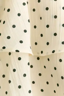 Robe ruchée avec jupe évasée - Beige clair/pois — photo 4