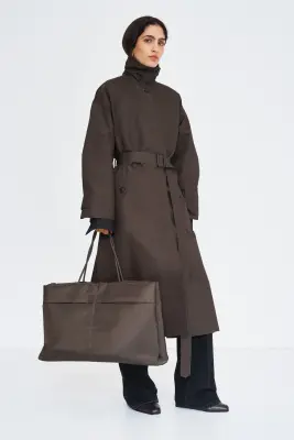 Très grand sac shopping matelassé - Taupe foncé — photo 1