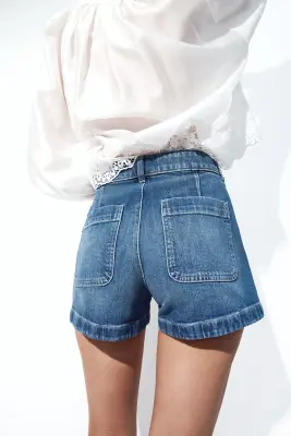 Short taille haute en denim - Bleu denim — photo 3