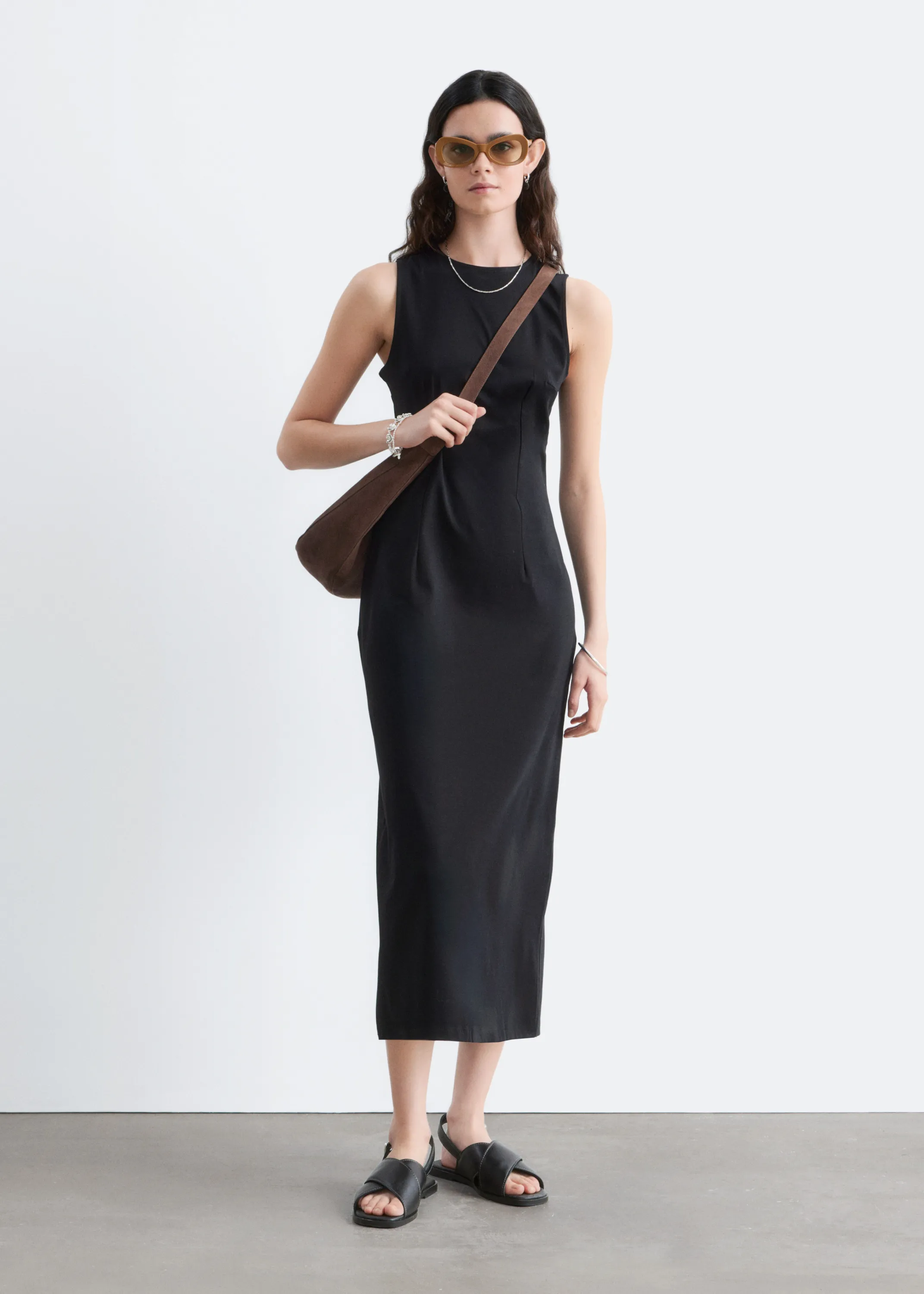 Robe midi ajustée en jersey de coton - Noir