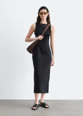Robe midi ajustée en jersey de coton - Noir — photo 1