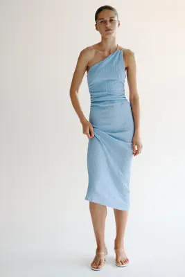 Robe asymétrique à effet froissé - Bleu clair — photo 2