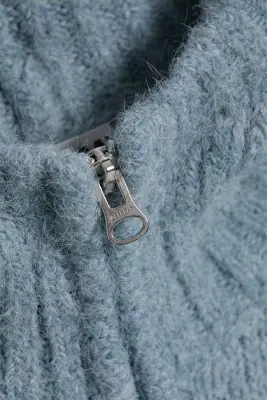 Sweat à capuche zippé confectionné - Bleu cendré — photo 4