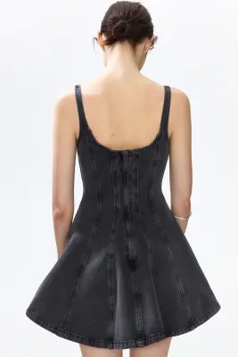 Robe en denim avec jupe évasée - Gris denim — photo 3
