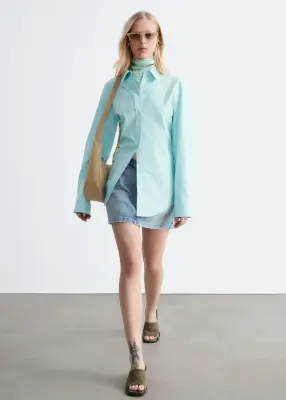 Chemise cintrée en coton - Turquoise clair — photo 2