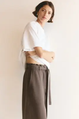 Pantalon barrel avec ceinture à nouer - Grège foncé — photo 2