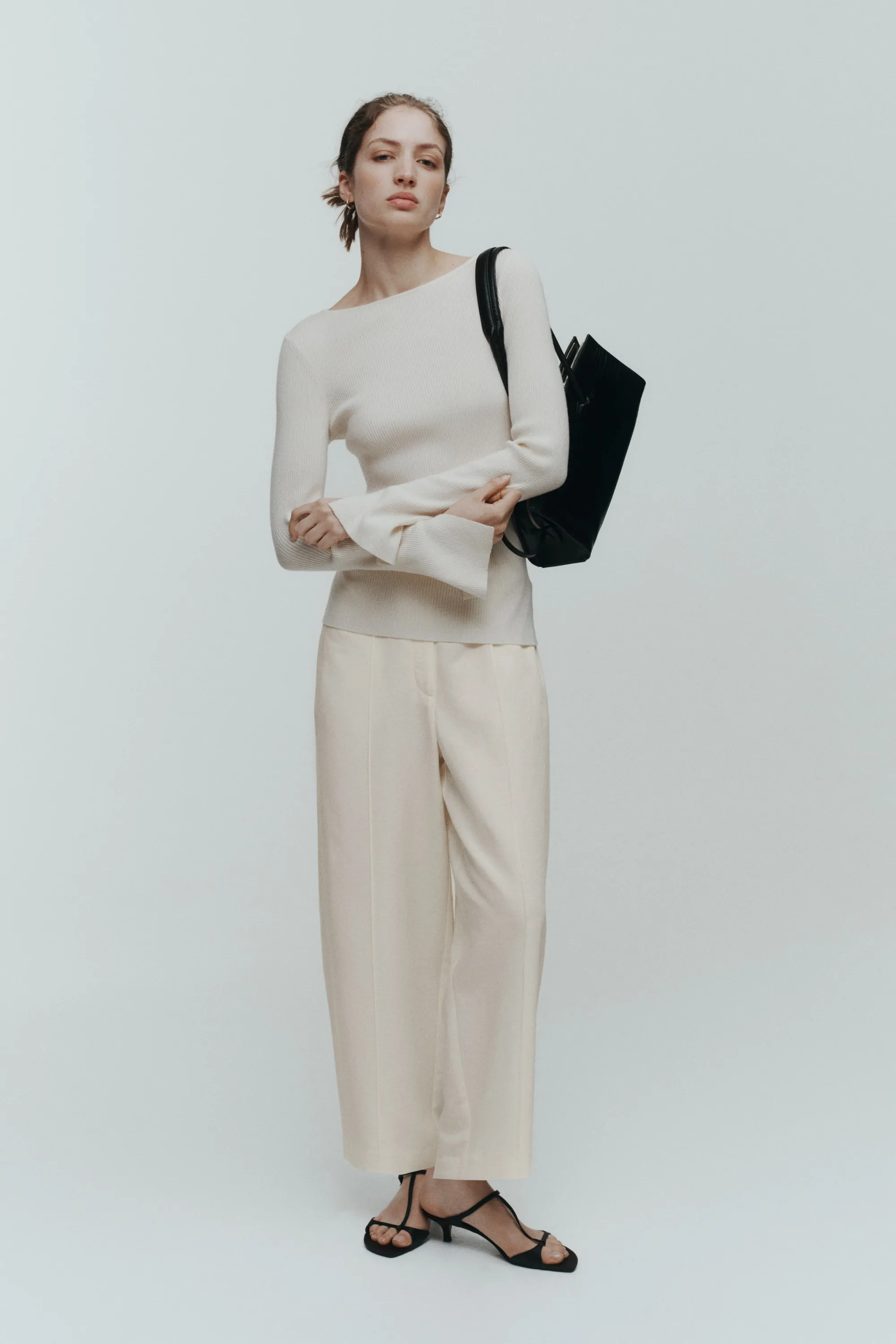 Pantalon barrel en lin mélangé - Crème