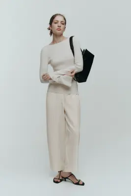 Pantalon barrel en lin mélangé - Crème — photo 1
