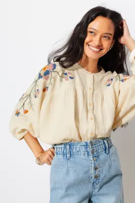 Chemise brodée gaze de coton — photo 4
