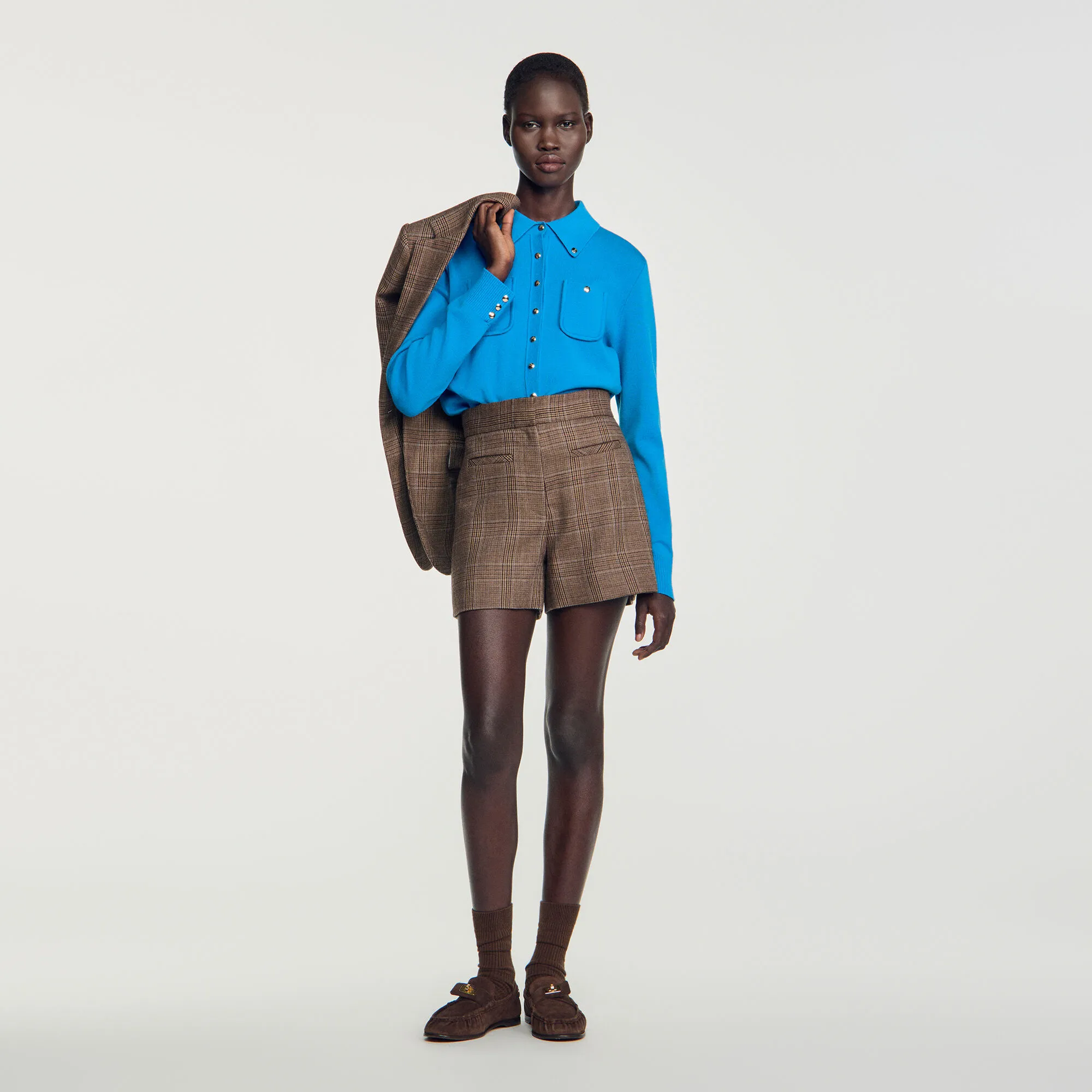 Short en laine à carreaux