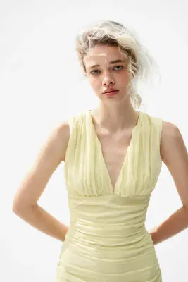 Robe en mousseline à effet drapé - Jaune clair — photo 2