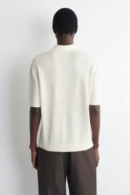 POLO EN MAILLE DE LIN TEXTURÉE - CRÈME — photo 4