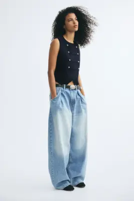 Gilet sans manches croisé en maille fine - Bleu marine — photo 3