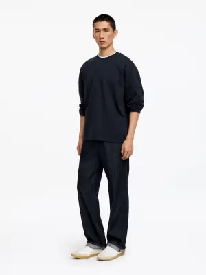 T-shirt à manches longues en maille interlock - Bleu foncé — photo 1