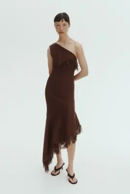 Robe asymétrique à franges - Marron foncé — photo 2