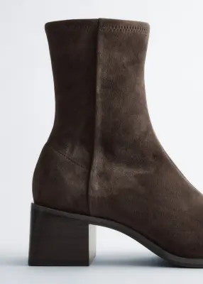 Bottines-chaussettes en cuir - Marron foncé — photo 4