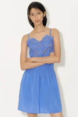 Robe brodée à bretelles fines - Bleu — photo 2