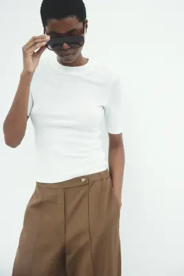 Pantalon barrel en lin mélangé - Marron — photo 1