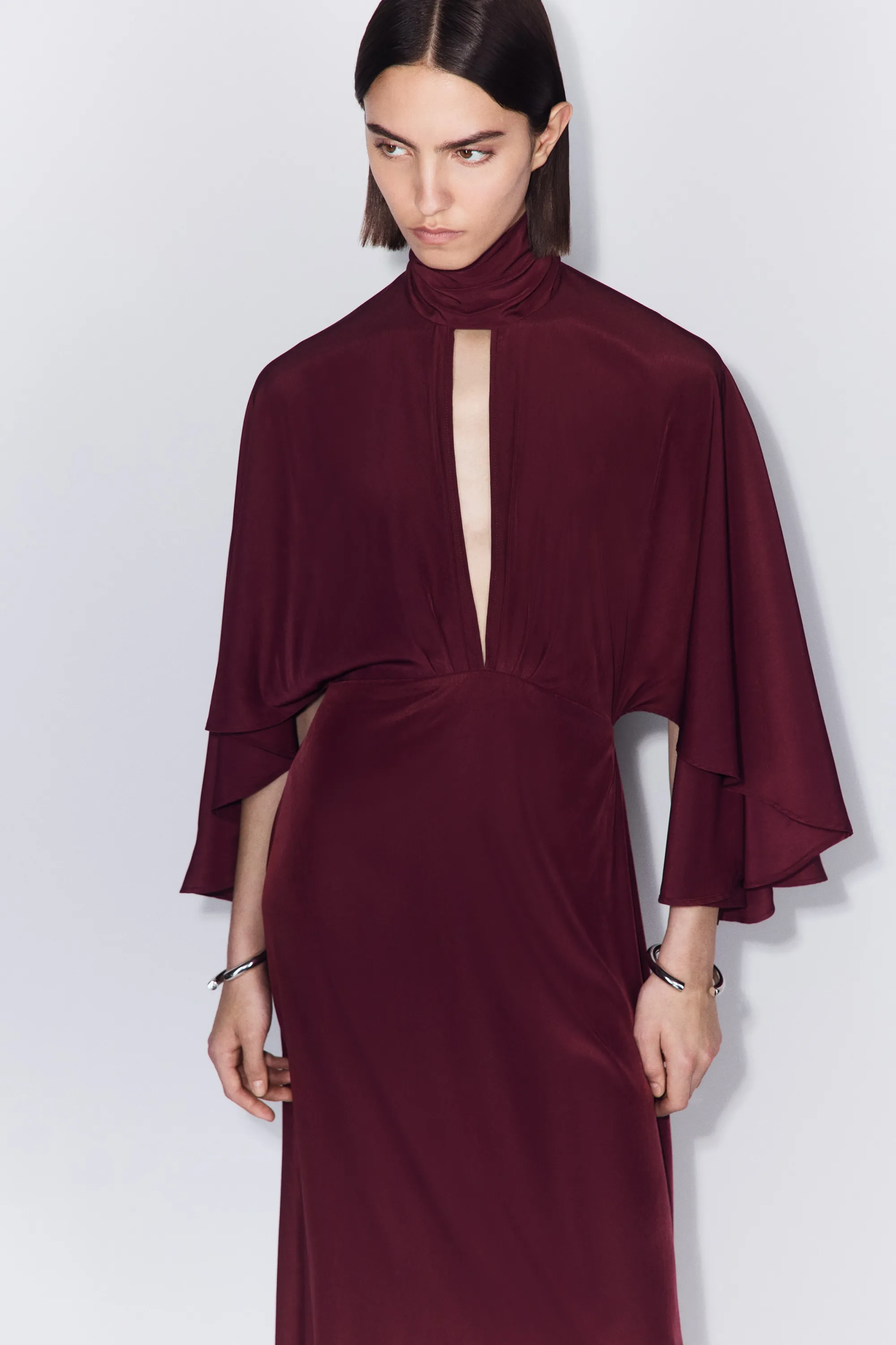 Robe caftan à manches cape - Bordeaux