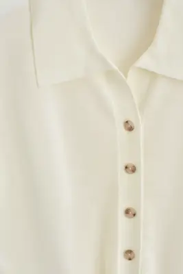 CHEMISE À NOUER EN MAILLE DE LAINE - BLANC — photo 3
