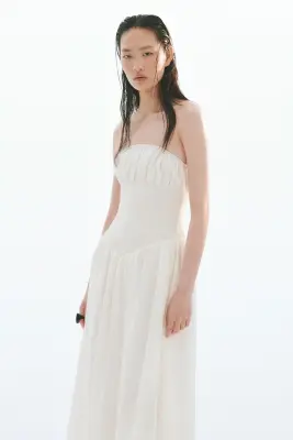 Robe bandeau smockée - Crème — photo 3