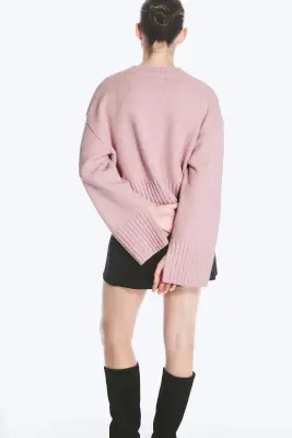 Pull oversize en maille - Rose poudré clair — photo 2