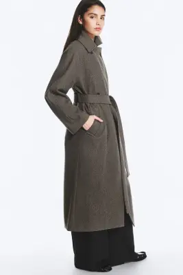 Manteau oversize croisé en laine mélangée Kia - Taupe foncé chiné — photo 3