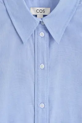 CHEMISE EN COTON AUX POIGNETS REPLIÉS - BLEU CLAIR CHINÉ — photo 2