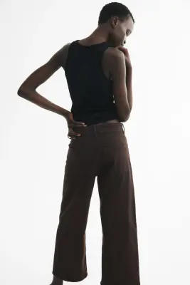 Wide High Waist Ankle Jeans - Marron foncé — photo 1
