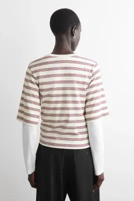 T-SHIRT EN COTON - BLANC / ROUGE / RAYURES — photo 4