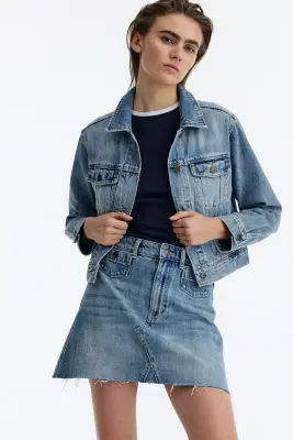 Jupe trapèze en denim - Bleu denim clair — photo 2