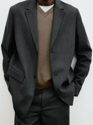 Pull à col en V en laine mérinos - Beige — photo 4