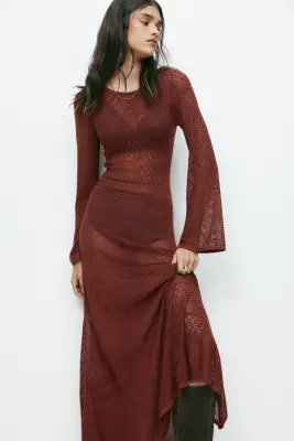 Robe maxi en maille pointelle - Marron — photo 2
