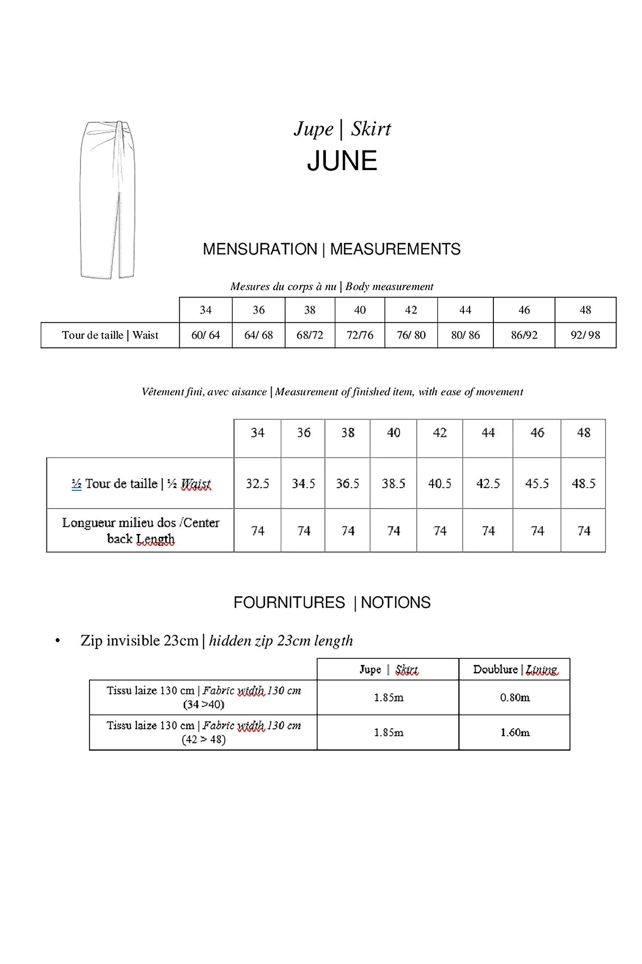 Patron papier jupe JUNE