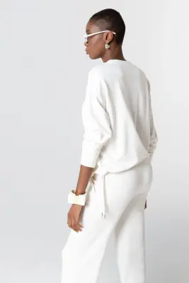 Sweat Crème Col Rond Manches Longues en Viscose / Elasthanne — photo 3