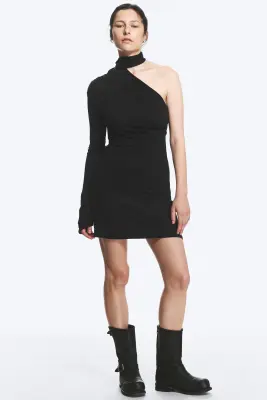 Mini-robe asymétrique à une manche - Noir — photo 1